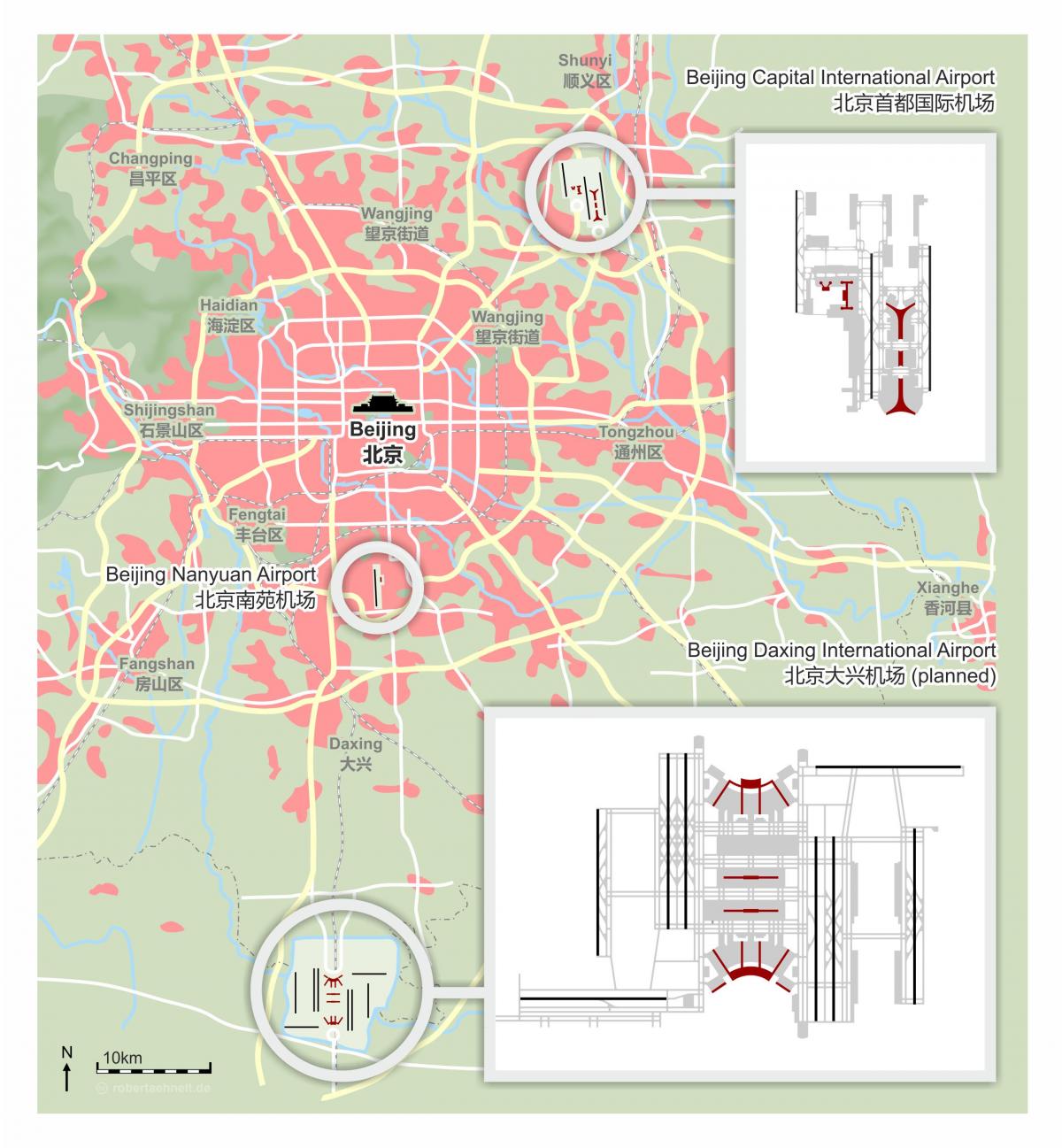 بكين (بكين) خريطة المطارات