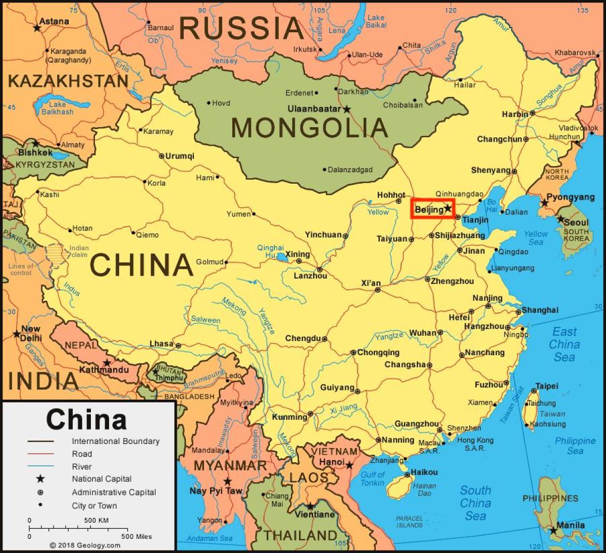 بكين (بكين) على خريطة الصين